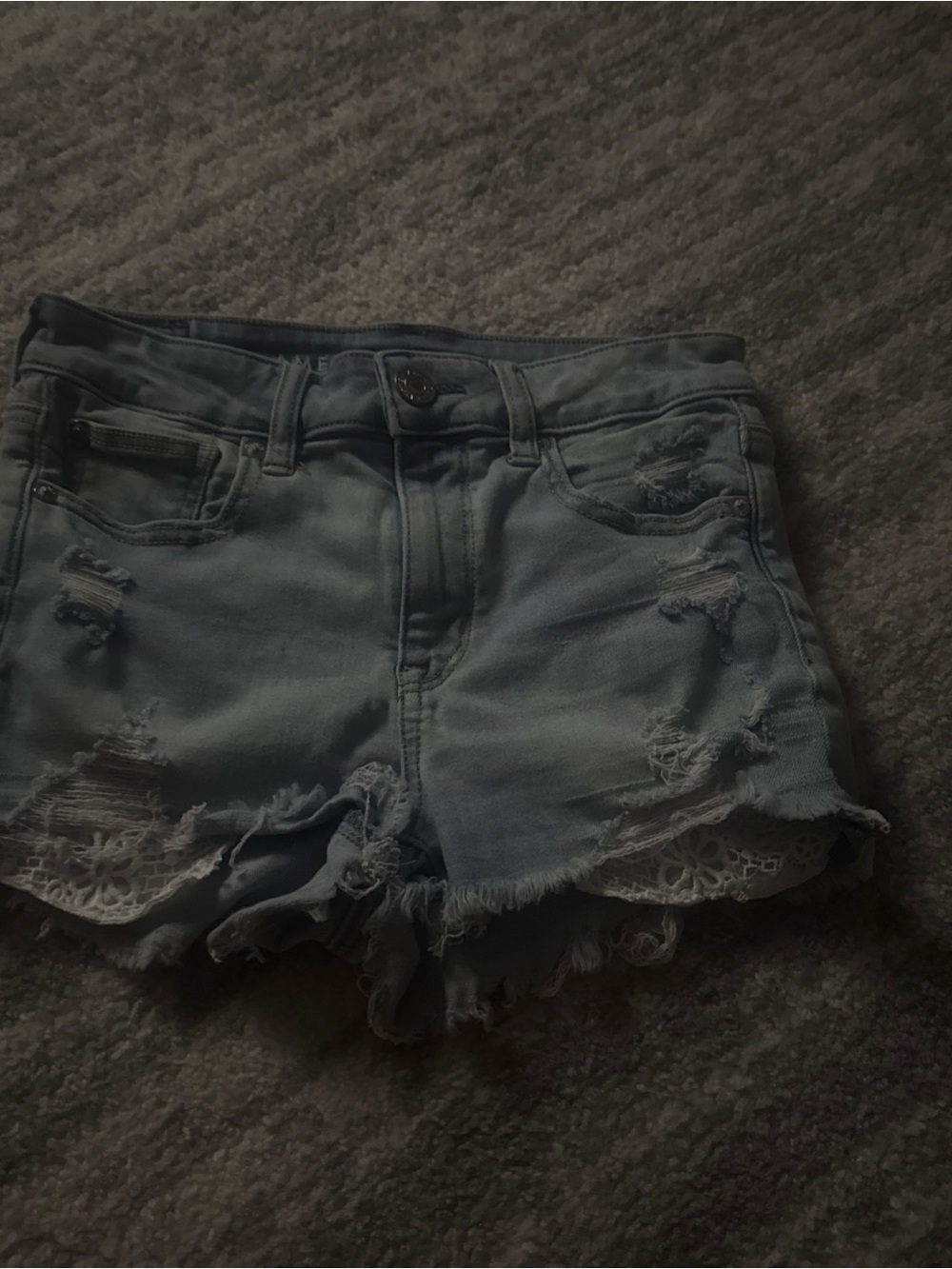 American Eagle Outfitters High Rise Light Blue Distressed Denim Shorts